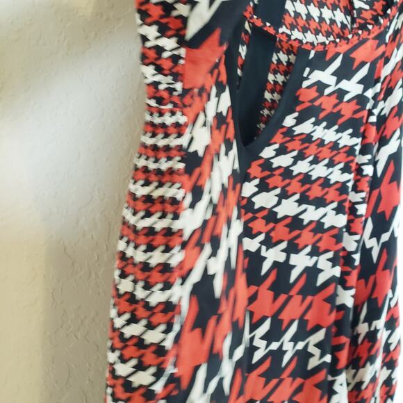 Jodi B Wise Silk Houndstooth Cold Shoulder Tunic Top Blouse Women's Medium Artsy - Picture 6 of 9